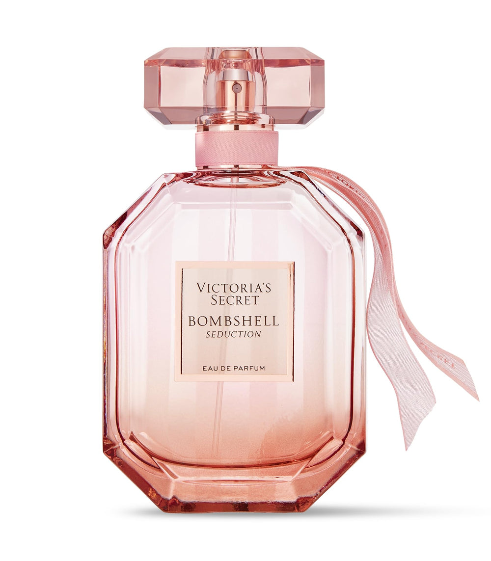 Victoria's Secret Bombshell Seduction velvet musk finish highlights lasting sense.