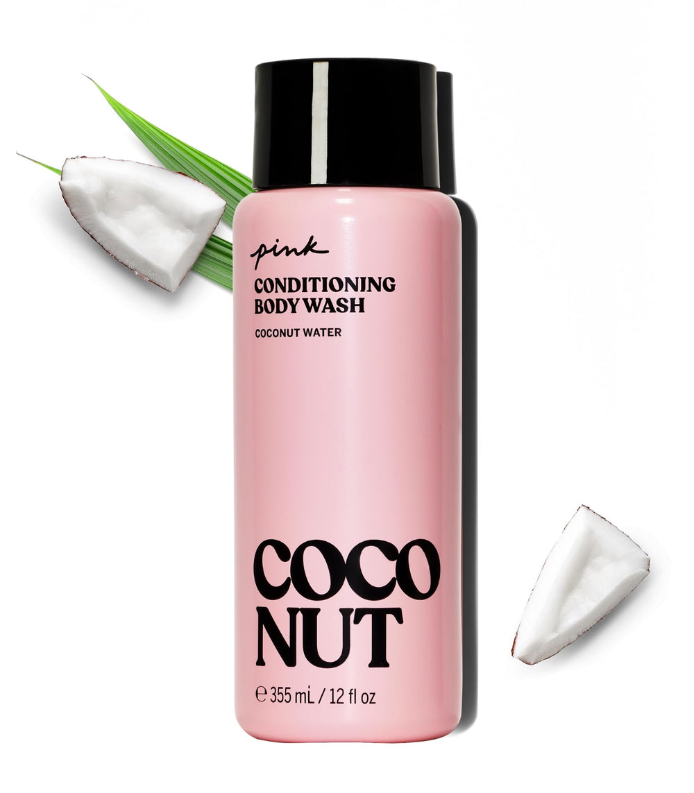 Victoria's Secret Coconut Body Wash bottle showcases tropical freshness for daily cleansing and hydration.
