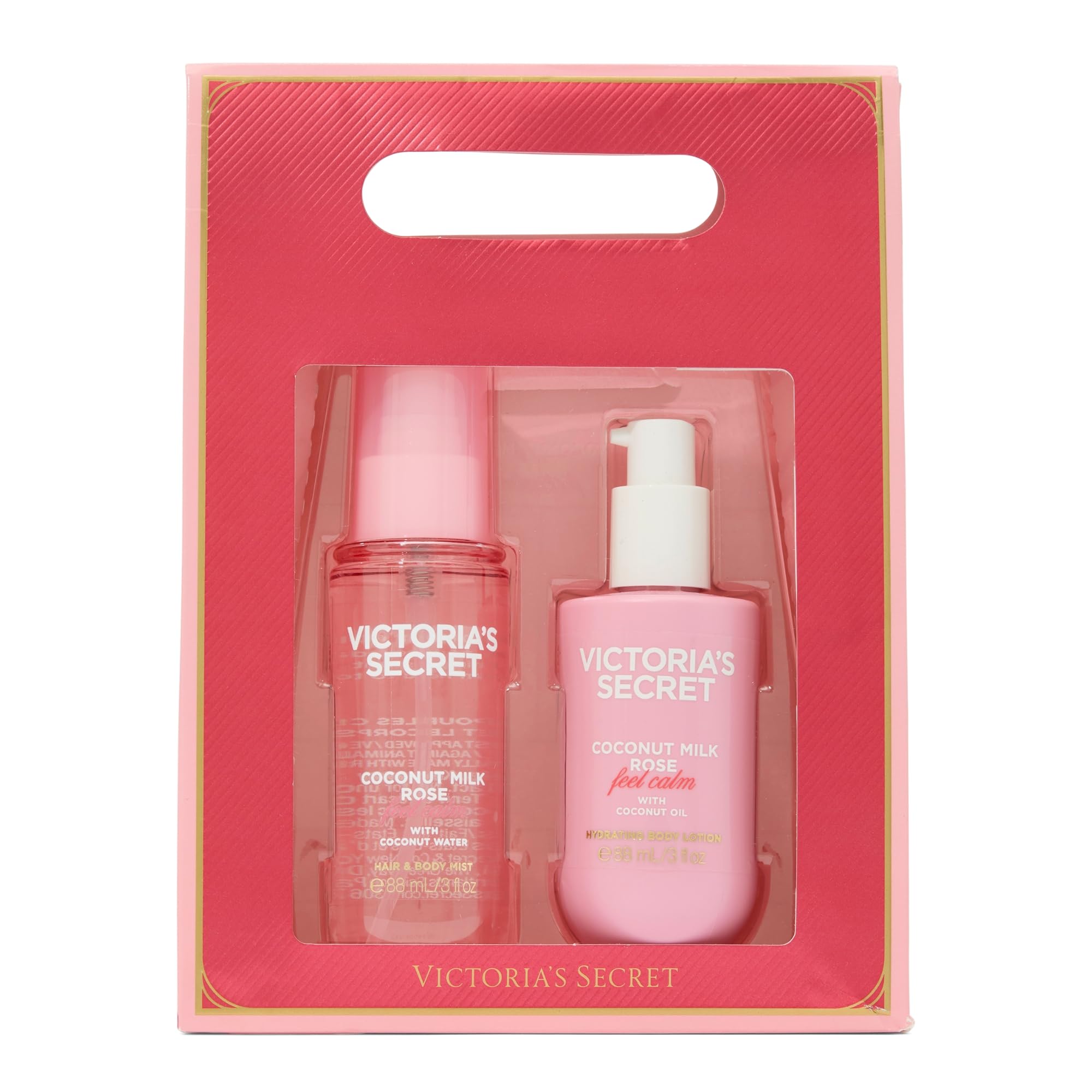 Victoria's Secret Coconut Milk Rose packaging label features premium fragrance notes.
