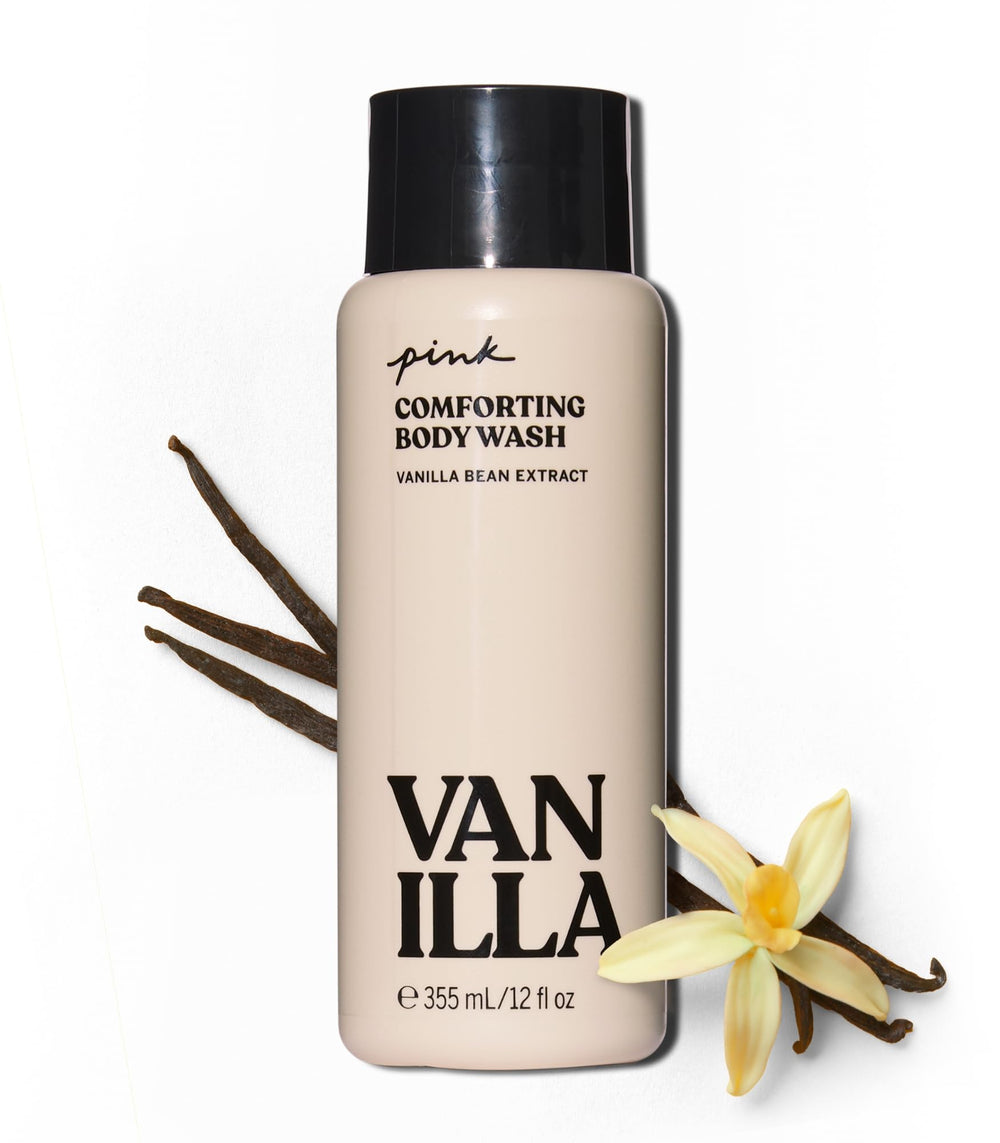 Victoria's Secret Comforting Vanilla Body Wash bottle front with creamy vanilla cleanse for daily use.