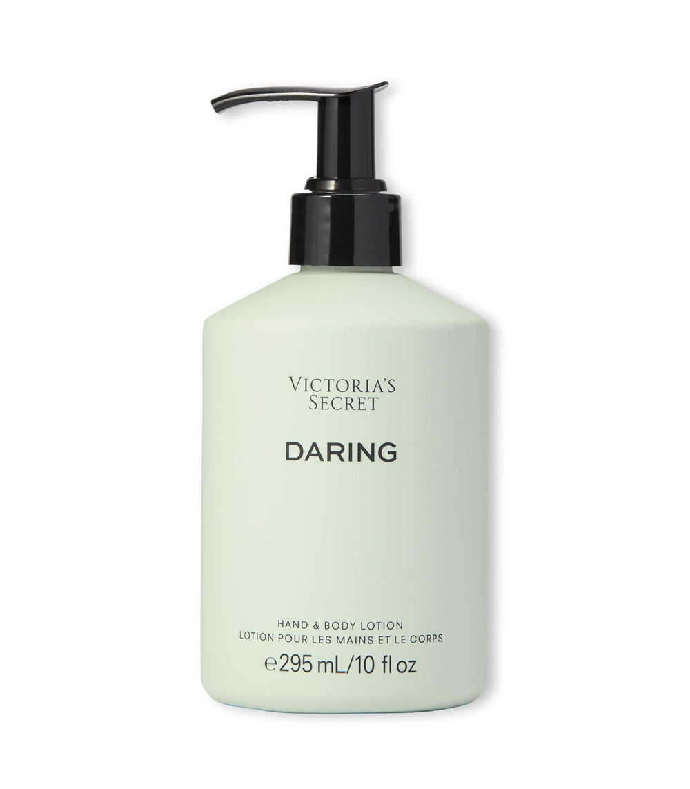 Victoria's Secret Daring Fragrance Body Lotion bottle showcasing amber-woody scent for daily elegance