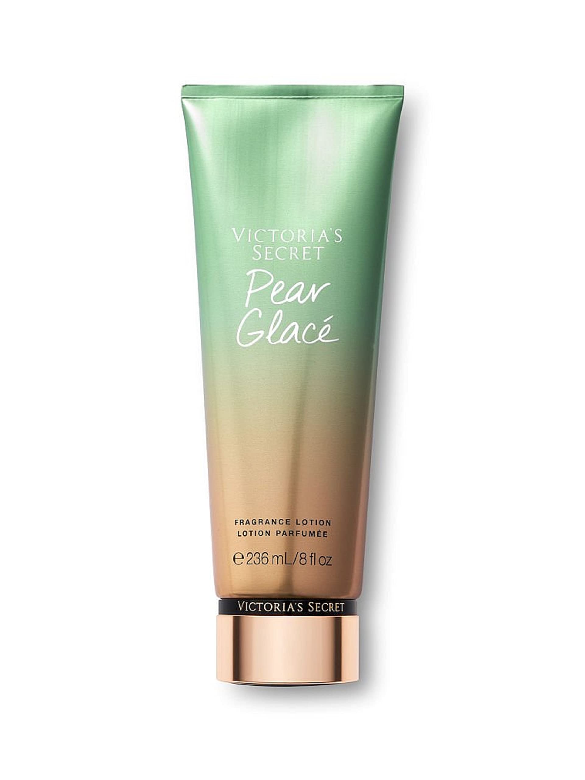 Victoria's Secret Fantasies Pear Glace lotion applying scene for nourished skin