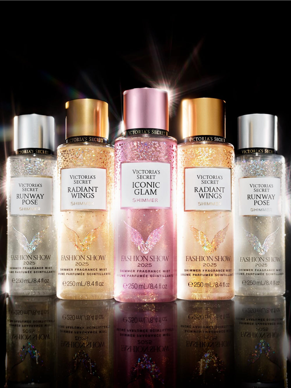 Victoria's Secret Fashion Show Iconic Glam Shimmer Mist angled bottle for radiant, head-turning moments.