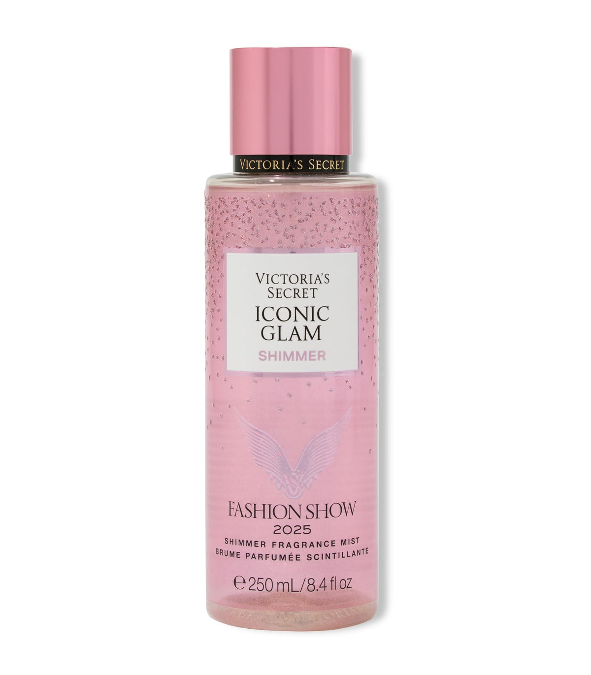 Victoria's Secret Fashion Show Iconic Glam Shimmer Mist bottle close-up for radiant, long-lasting scent.