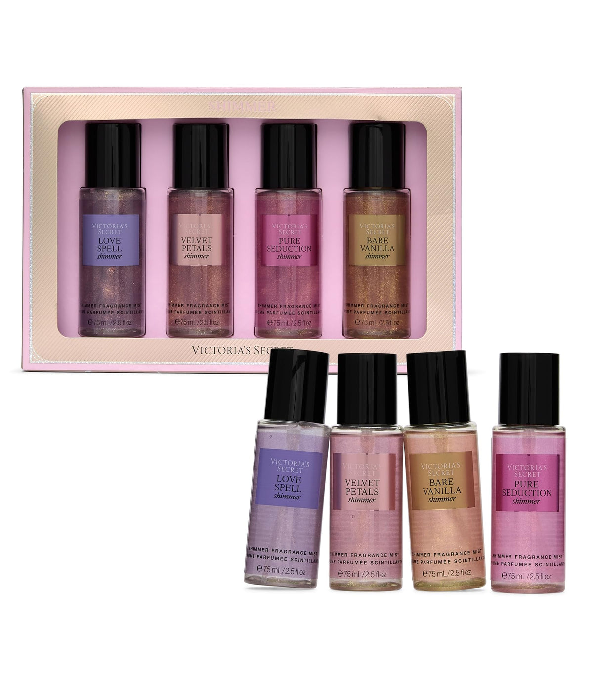 Victoria's Secret Fragrance Mist collection bottles on display for versatile daily wear.