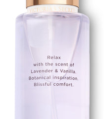 Victoria's Secret Lavender-vanilla-mist label closeup highlights calming notes