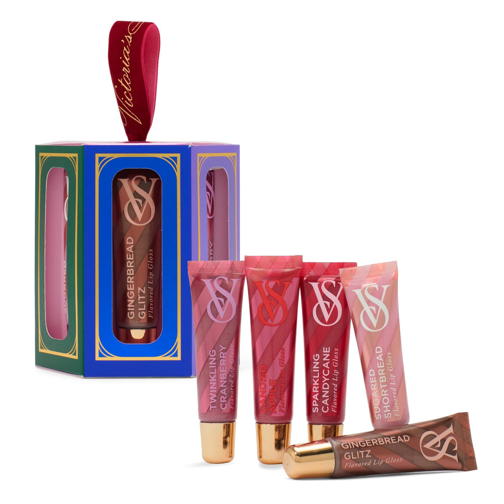 Victoria's Secret Lip Gloss Gift Set cover featuring five festive flavors for gifting.