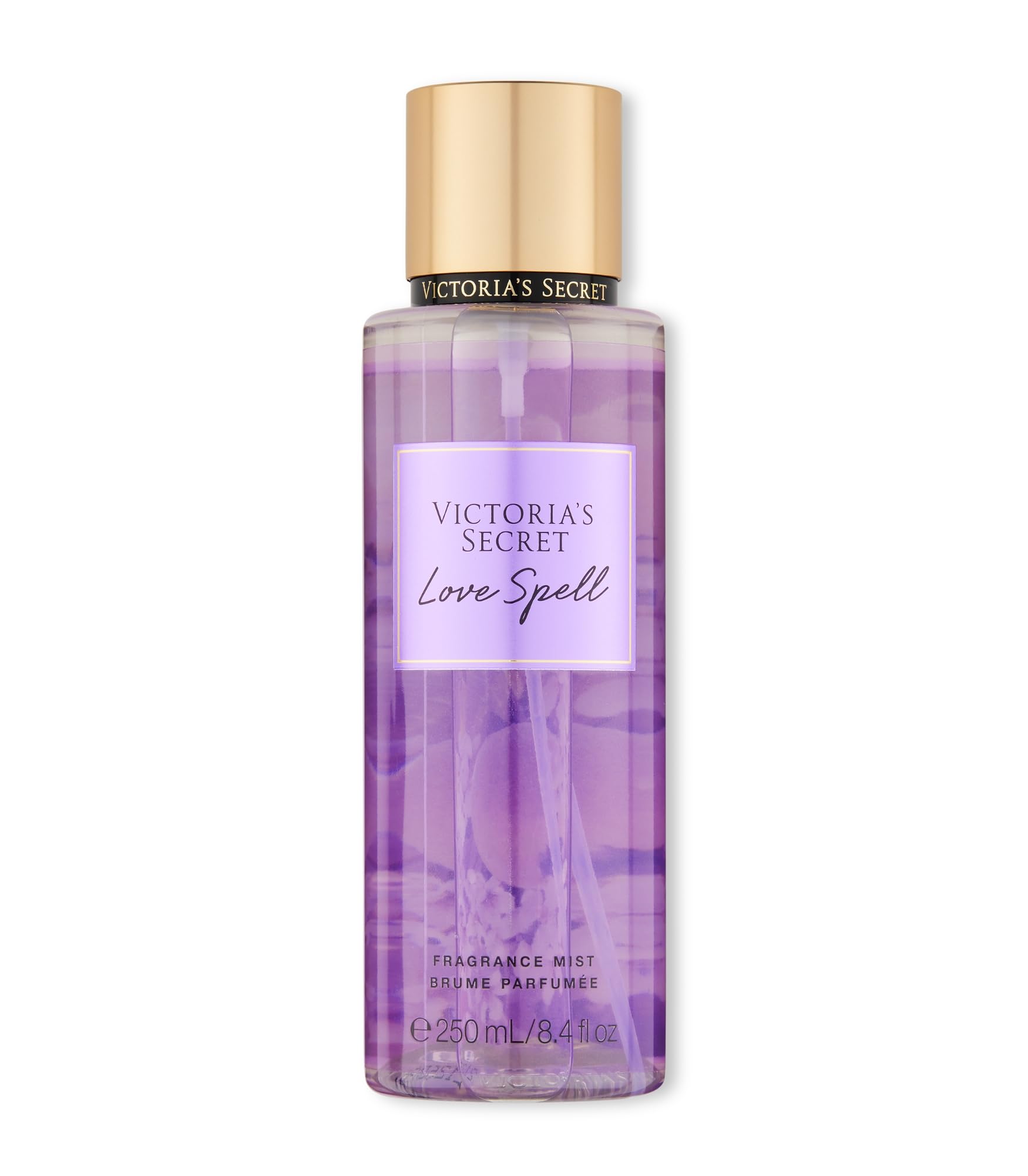 Victoria's Secret Love Spell bottle front with peach-cherry notes for daily soft fragrance.