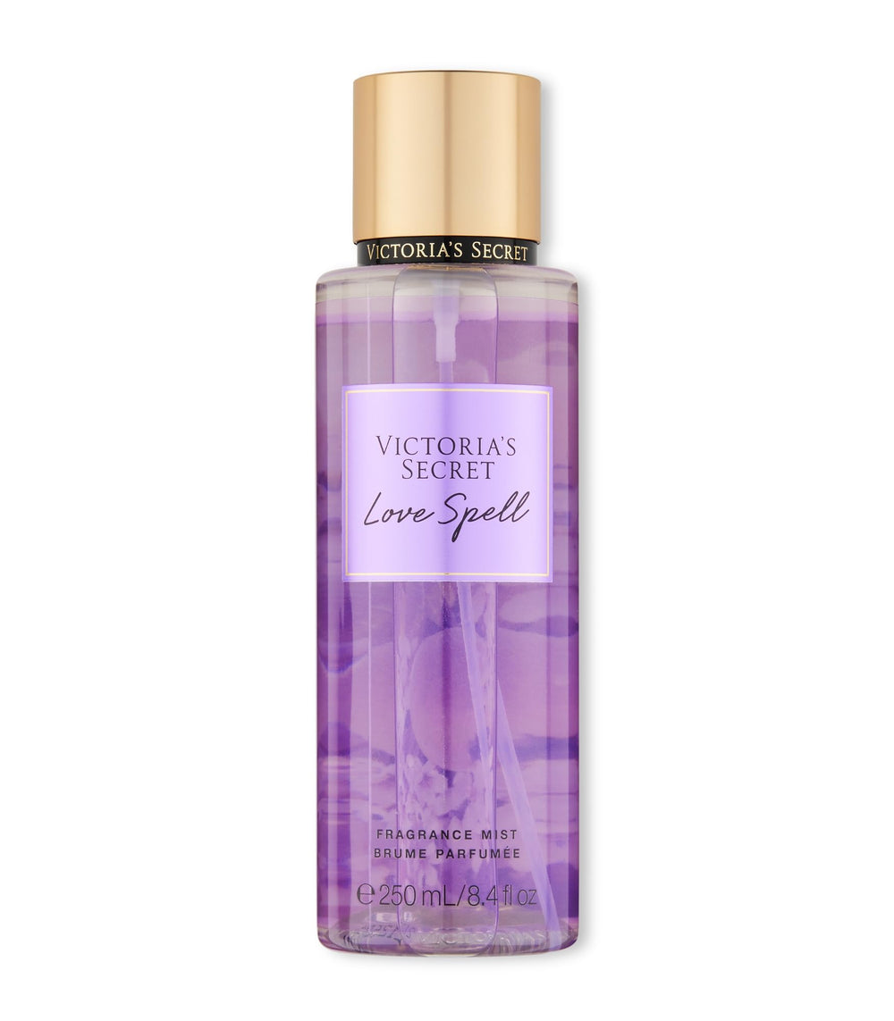 Victoria's Secret Love Spell bottle front with peach-cherry notes for daily soft fragrance.