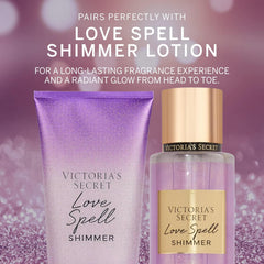 Victoria's Secret Love Spell Shimmer application shows scent layering with lotion