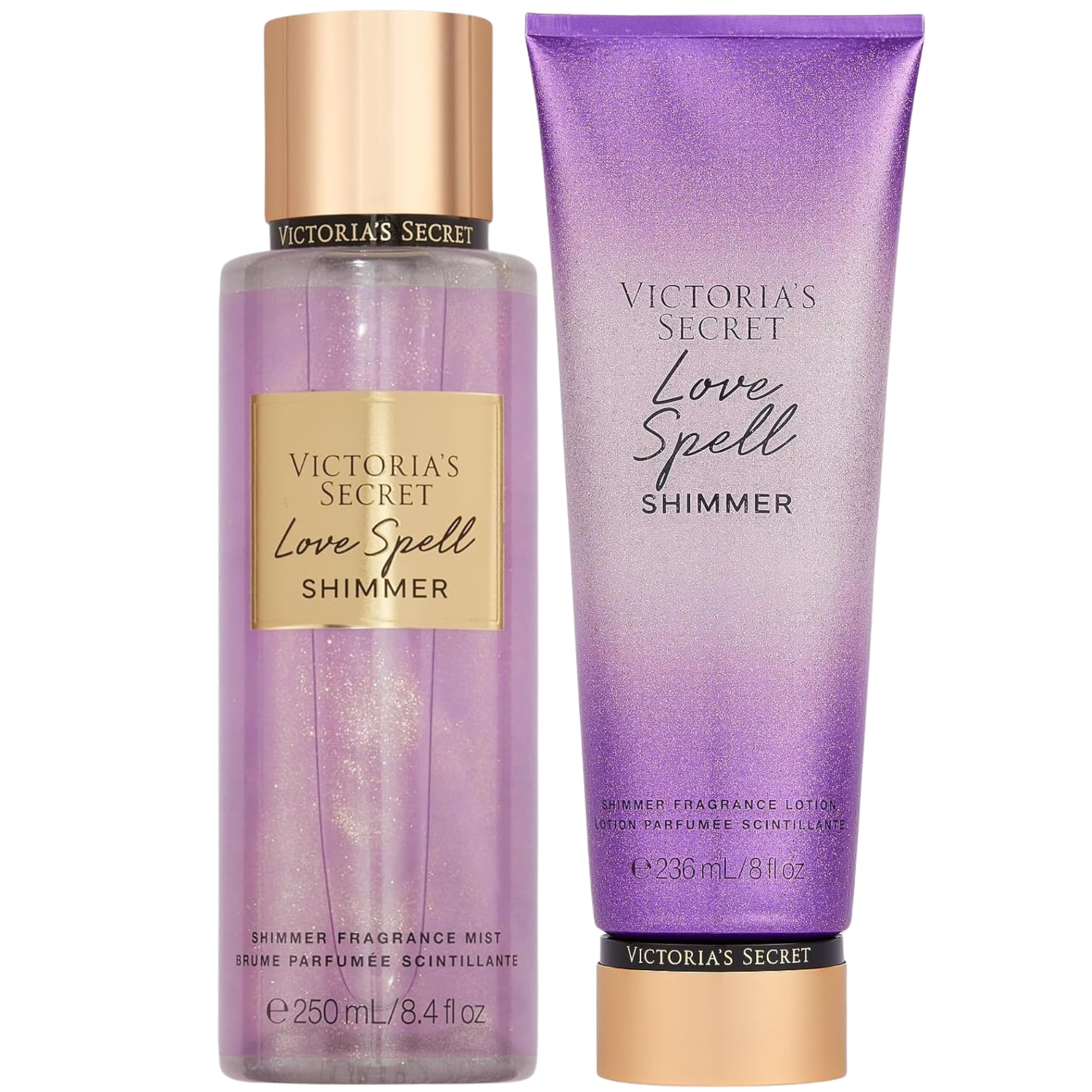 Victoria's Secret Love Spell Shimmer mist bottle highlights shimmering scent for everyday wear