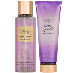 Victoria's Secret Love Spell Shimmer mist bottle highlights shimmering scent for everyday wear