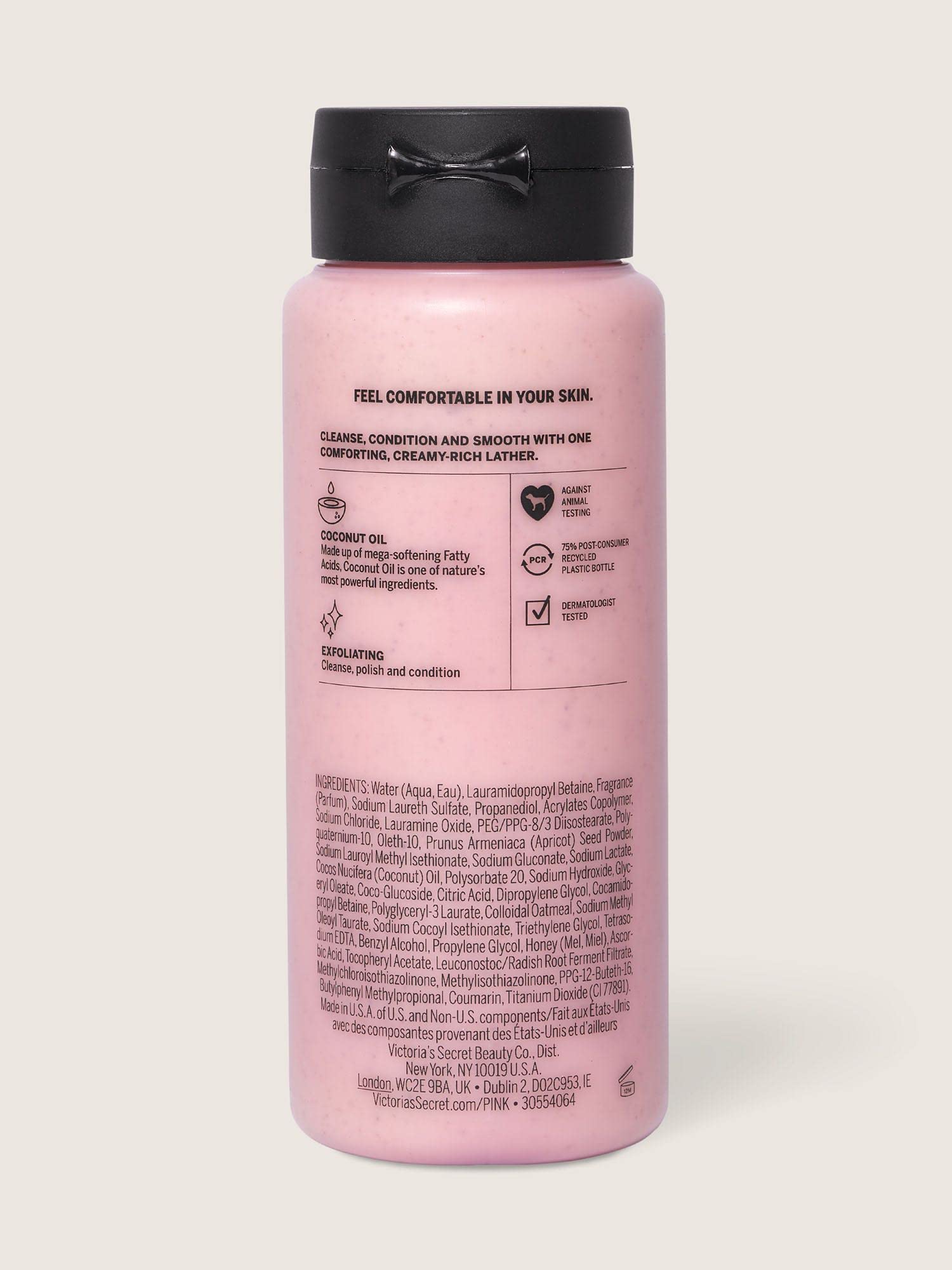 Pink Coco Scrub Wash coconut oil ingredient nourishes skin softly.