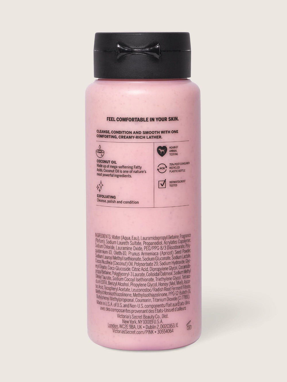 Pink Coco Scrub Wash coconut oil ingredient nourishes skin softly.