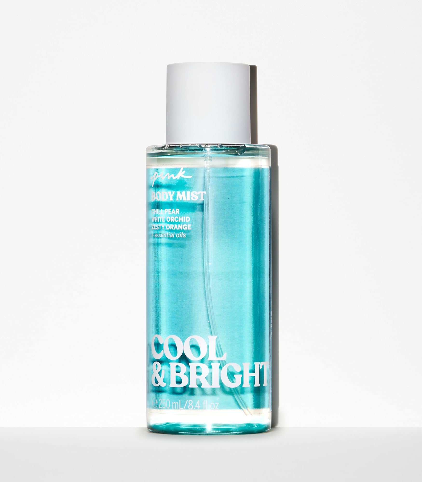 Victoria's Secret Pink Cool and Bright Body Mist spray captures a sparkling, uplifting breeze.
