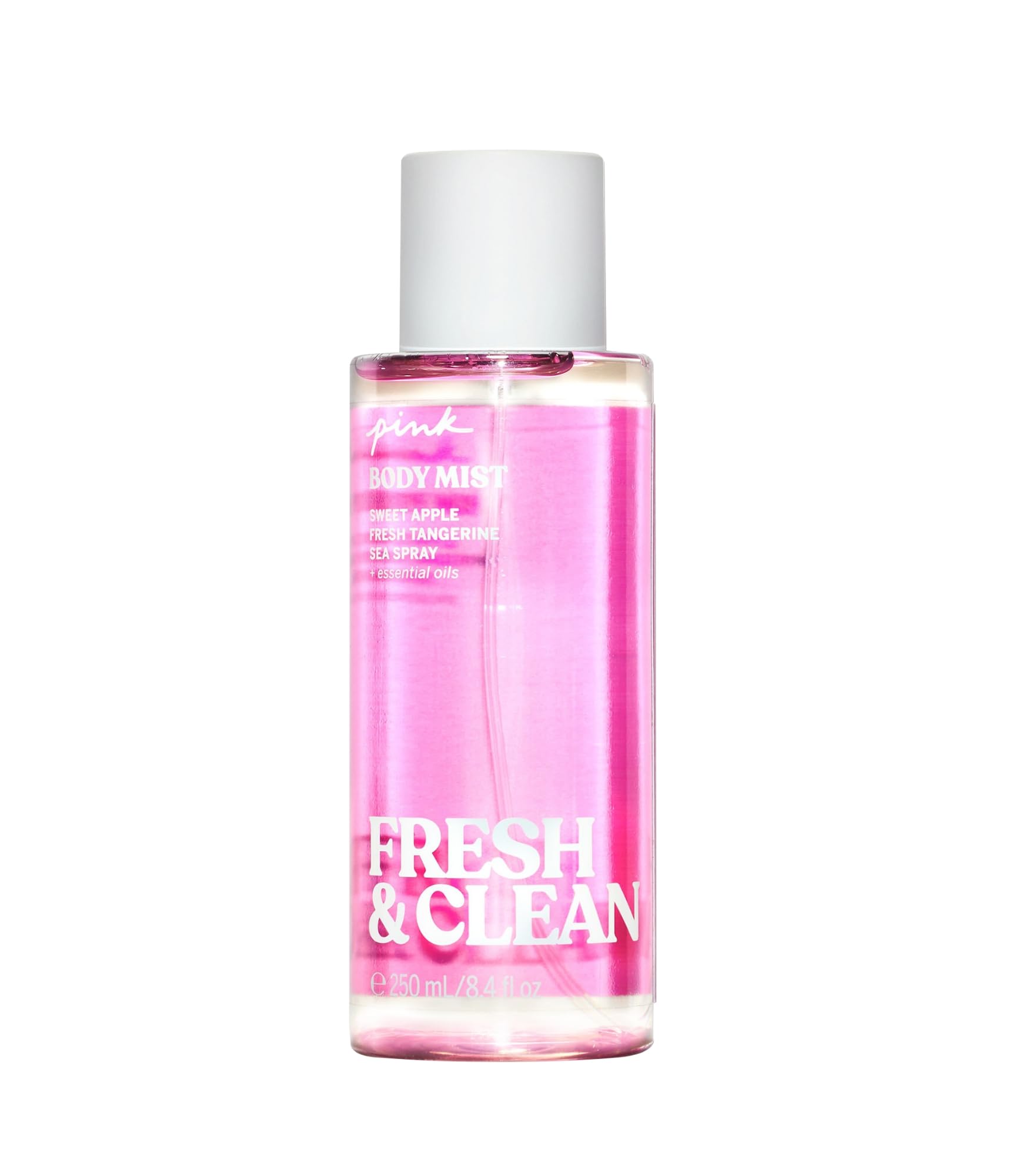 Victoria's Secret Pink Fresh & Clean bottle closeup highlighting long-lasting fragrance.