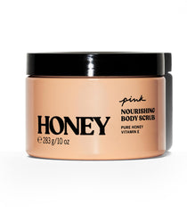 Victoria's Secret PINK Honey Nourishing Body Scrub sugar-crystal texture for glow.