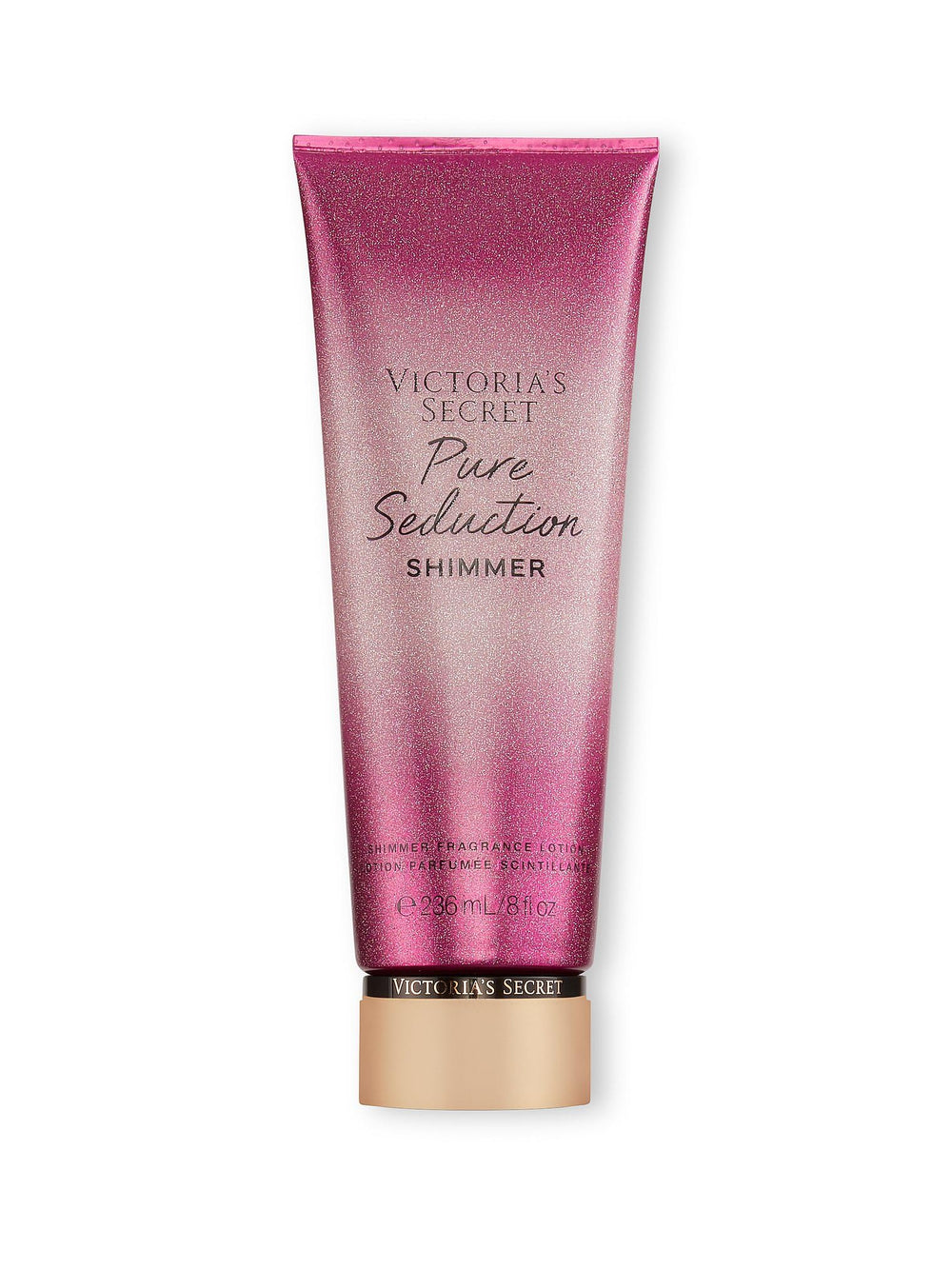 Victoria's Secret Pure Seduction Shimmer bottle showcases luminous fragrance for daily wear and hydration.