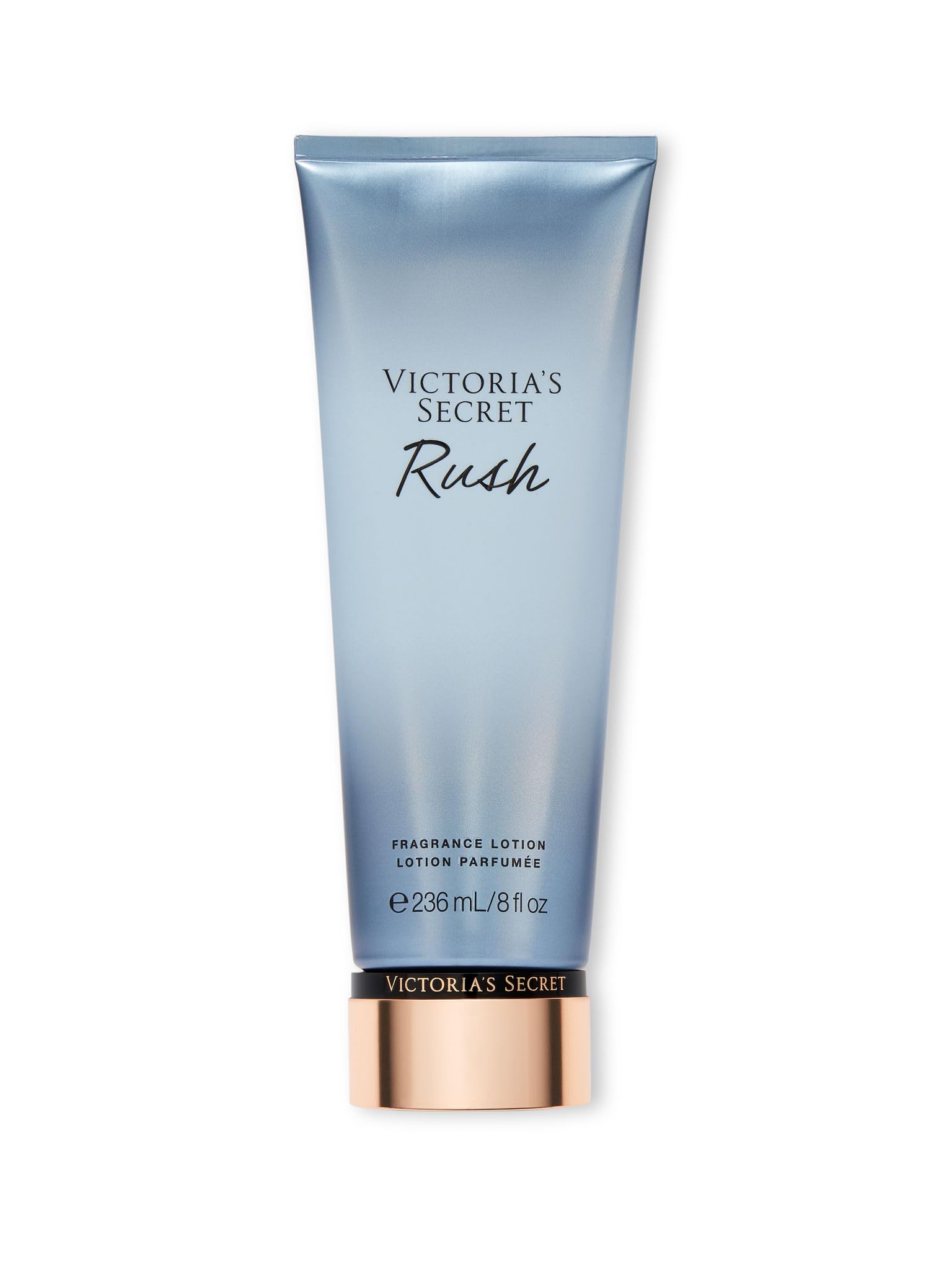 Victoria's Secret Rush Lotion bottle shows fast-absorbing texture for quick moisturization