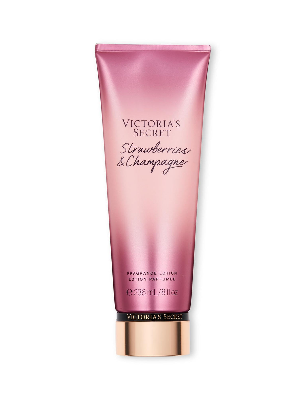 Victoria's Secret Strawberries & Champagne Fragrance Body Lotion bottle offers day-long scent.