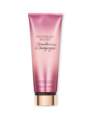 Victoria's Secret Strawberries & Champagne Fragrance Body Lotion bottle offers day-long scent.