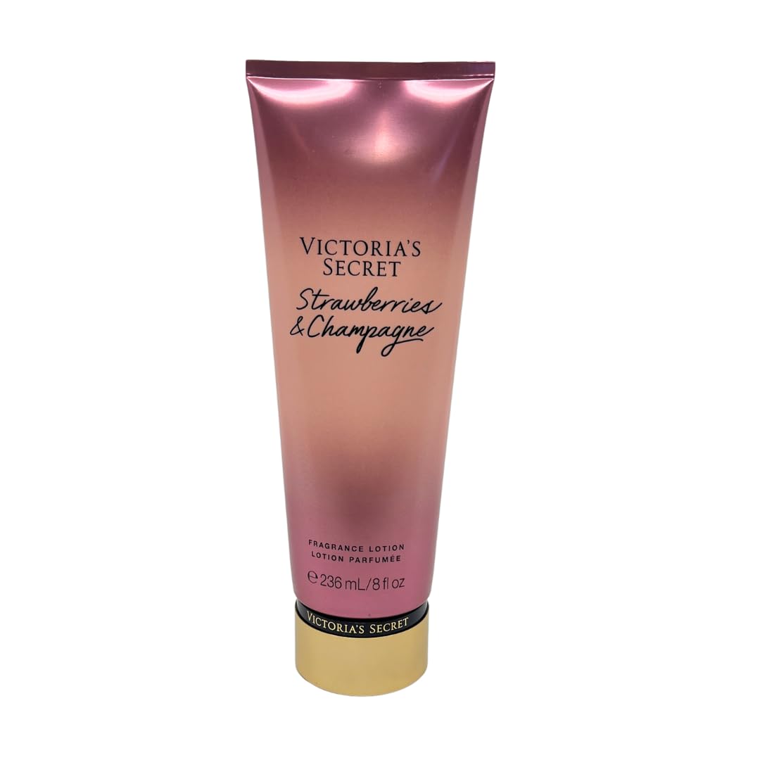 Close up of Victoria's Secret product labels highlighting wild strawberry and champagne.