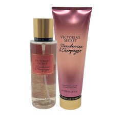 Victoria's Secret Strawberries and Champagne fragrance mist bottle ready to spritz for a fruity scent boost.