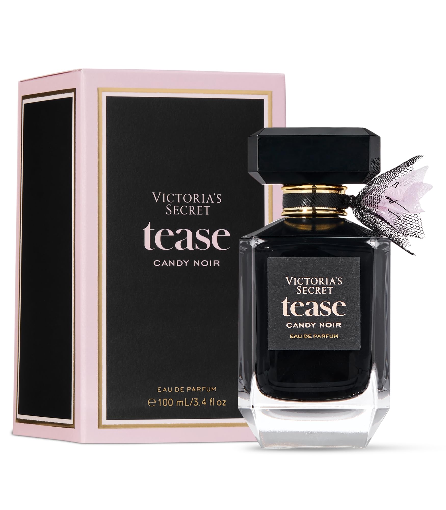 Victoria's Secret Tease Candy Noir bottle on display highlights a rich dark gourmand allure.