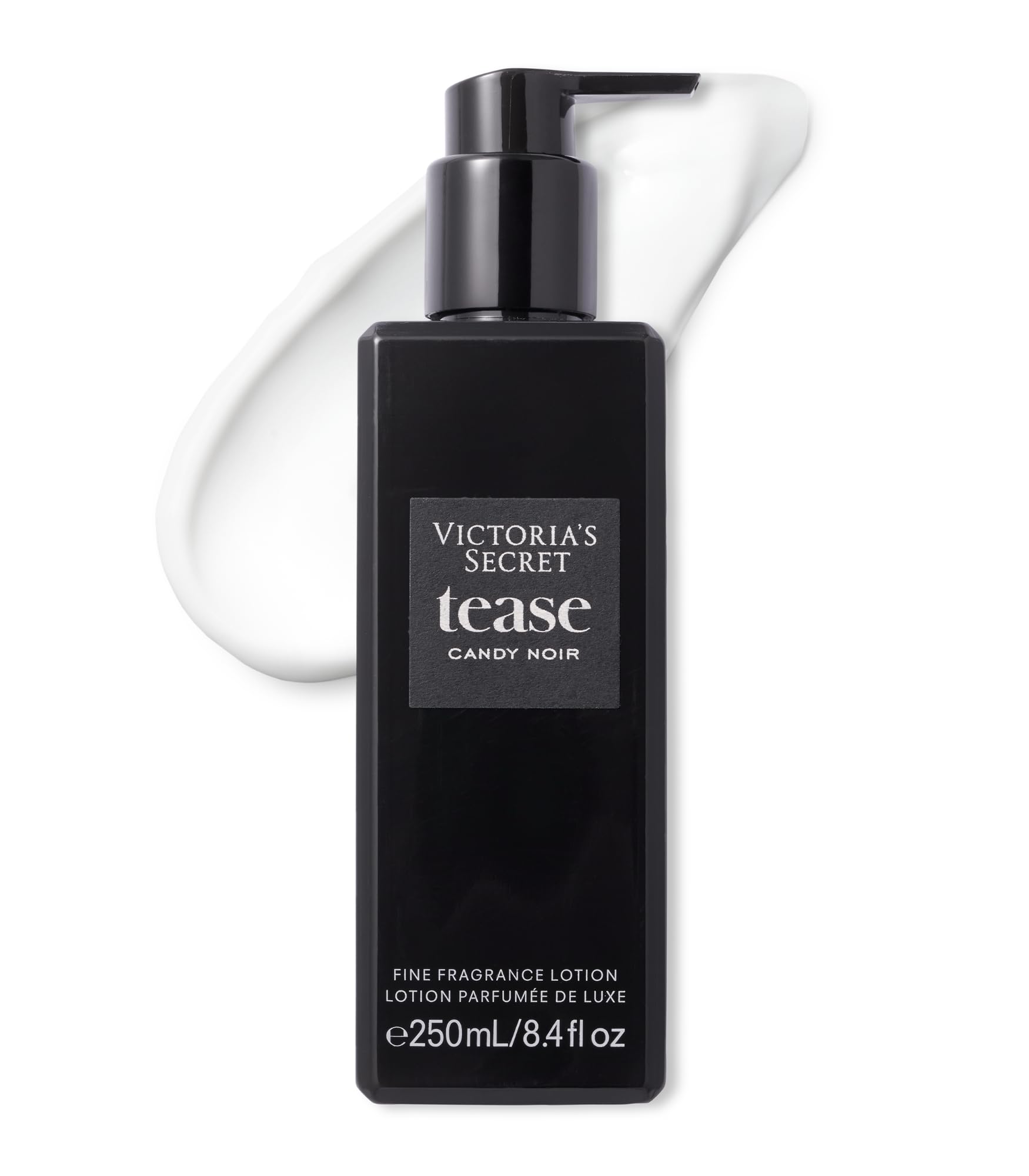 Victoria's Secret Tease Candy Noir lotion bottle shows long-lasting scent layering.
