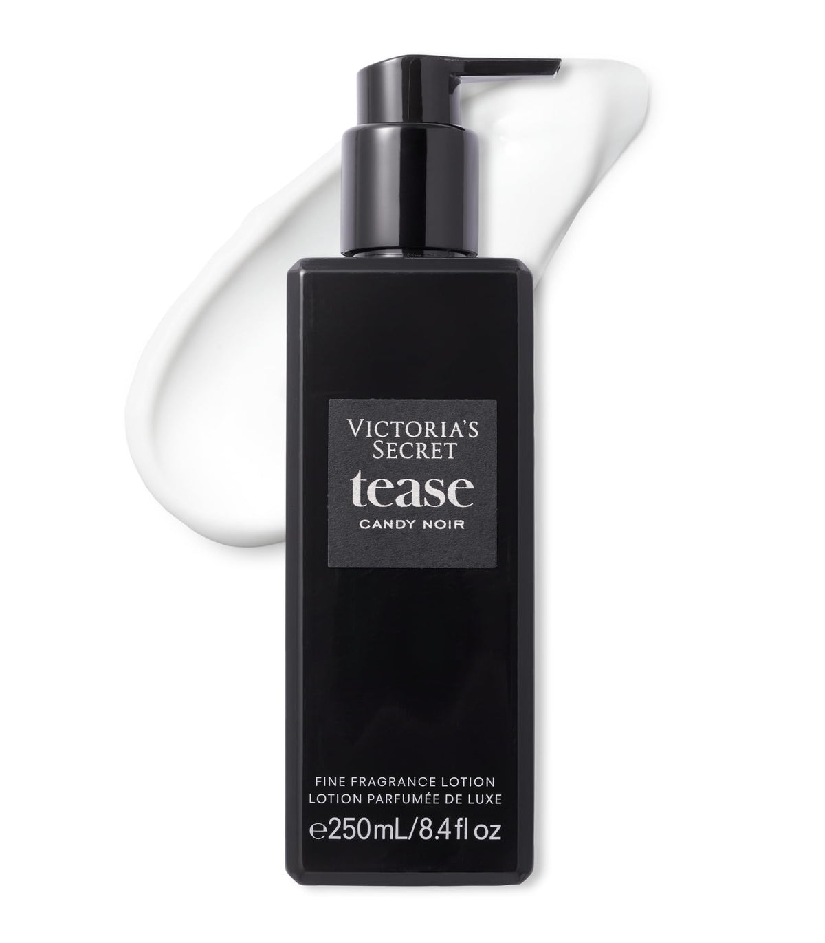 Victoria's Secret Tease Candy Noir lotion bottle shows long-lasting scent layering.