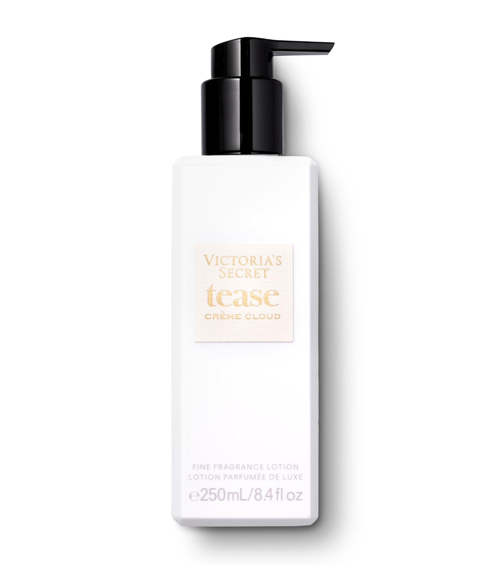 Victoria's Secret Tease Creme Cloud label highlights vanilla meringue and amber notes.