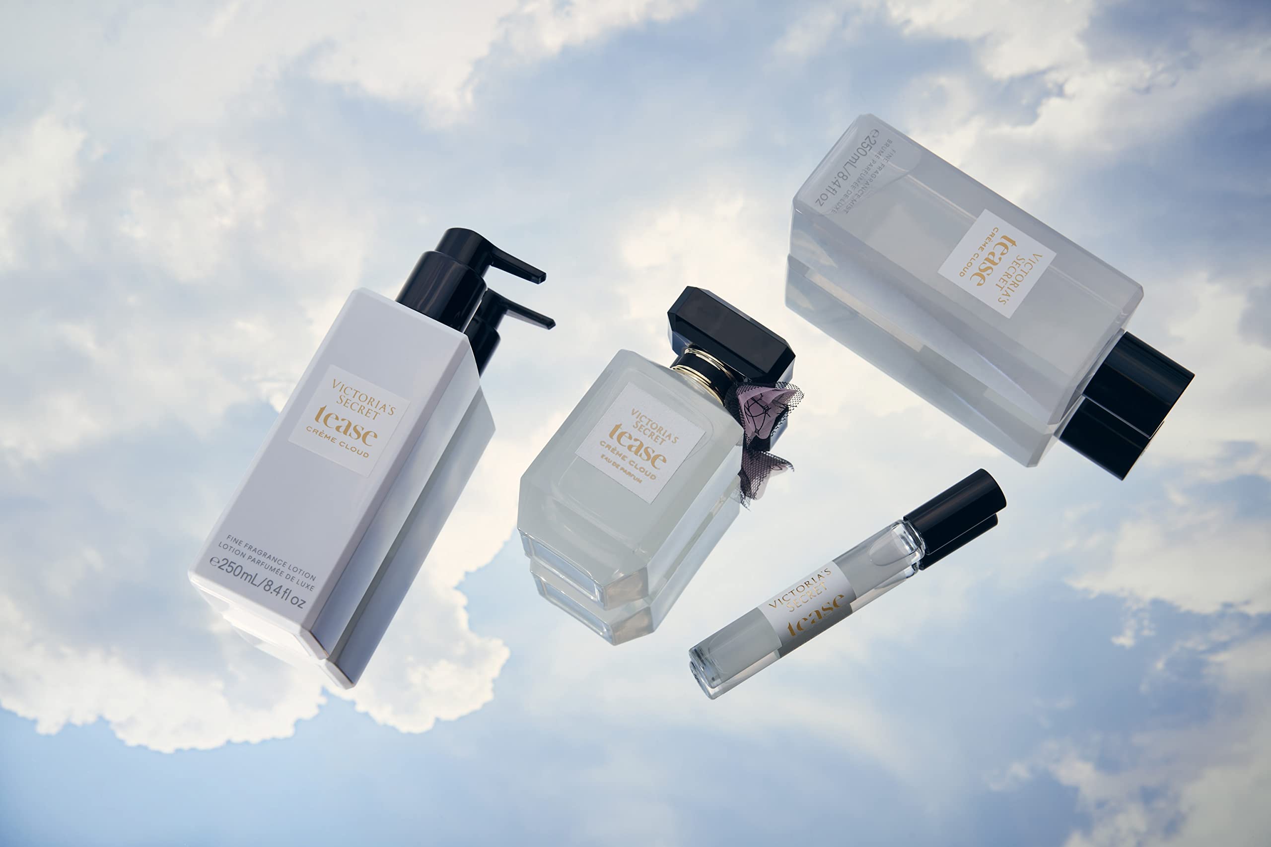 Victoria's Secret Tease Crème Cloud mist packaging with 8.4 oz bottle for travel-friendly fragrance