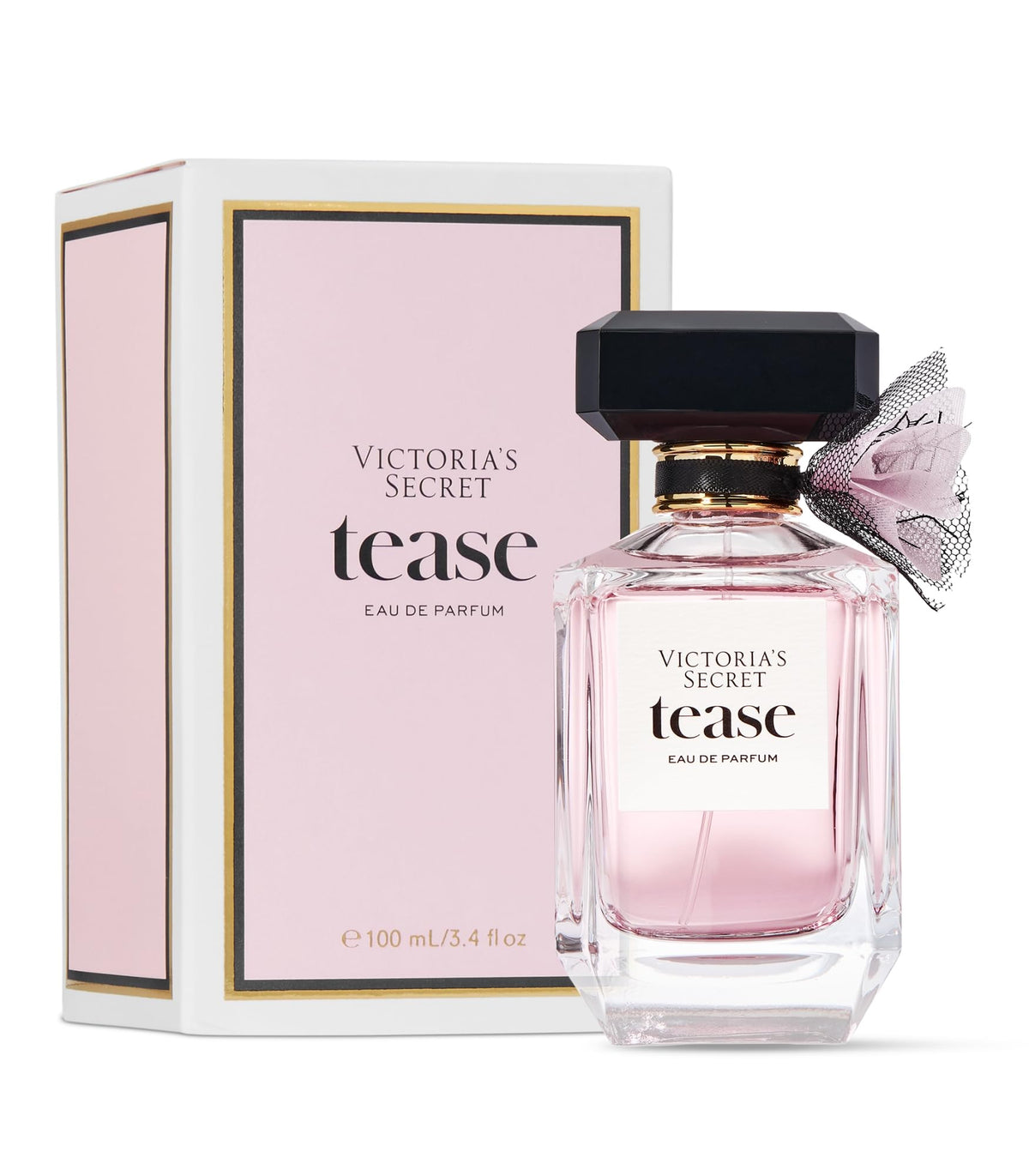 Victoria's Secret Tease eau de parfum bottle in soft lighting, ideal for evening wear