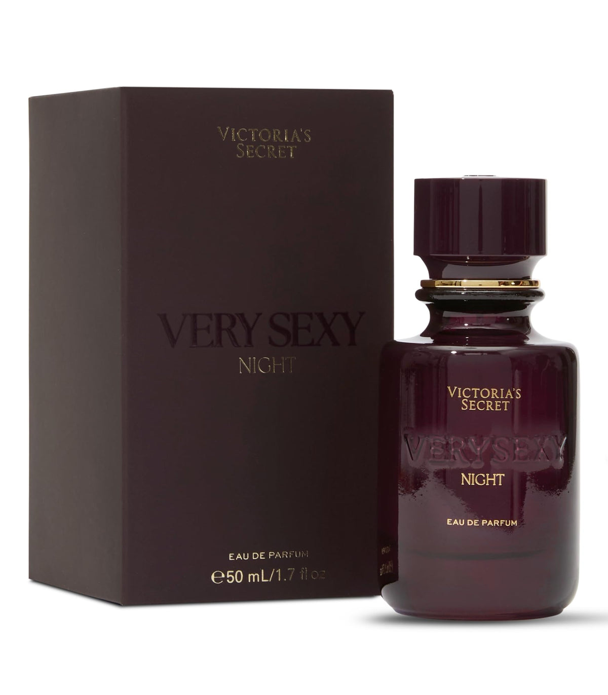 Victoria's Secret Very Sexy Night bottle close-up showing the floral-woody profile for evening allure.