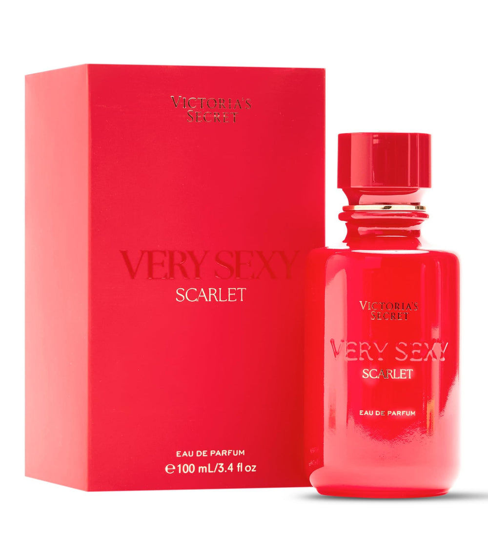 Victoria's Secret Very Sexy Scarlet bottle close-up highlighting floral musk allure for dating-night confidence.