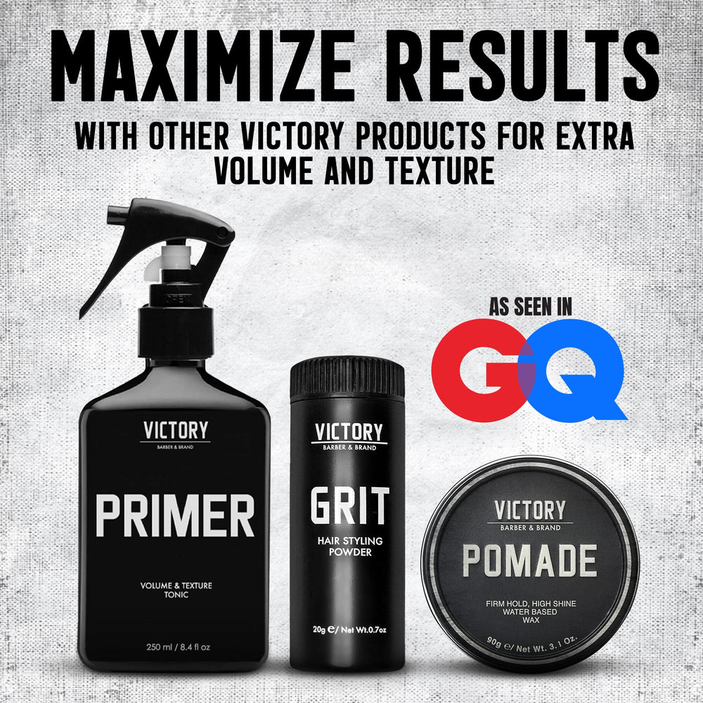 Victory Barber & Brand Pomade USA-made label signals quality.