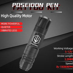 Vidattx Poseidon 1500mAh battery pack powers longer tattoo practice sessions.