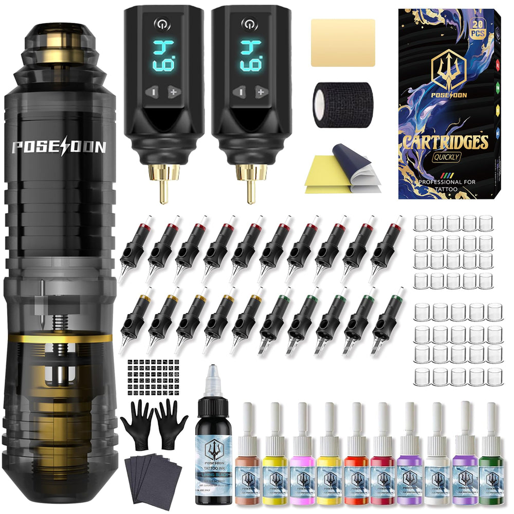 Vidattx Poseidon tattoo pen kit front view showing ergonomic grip for comfortable sessions
