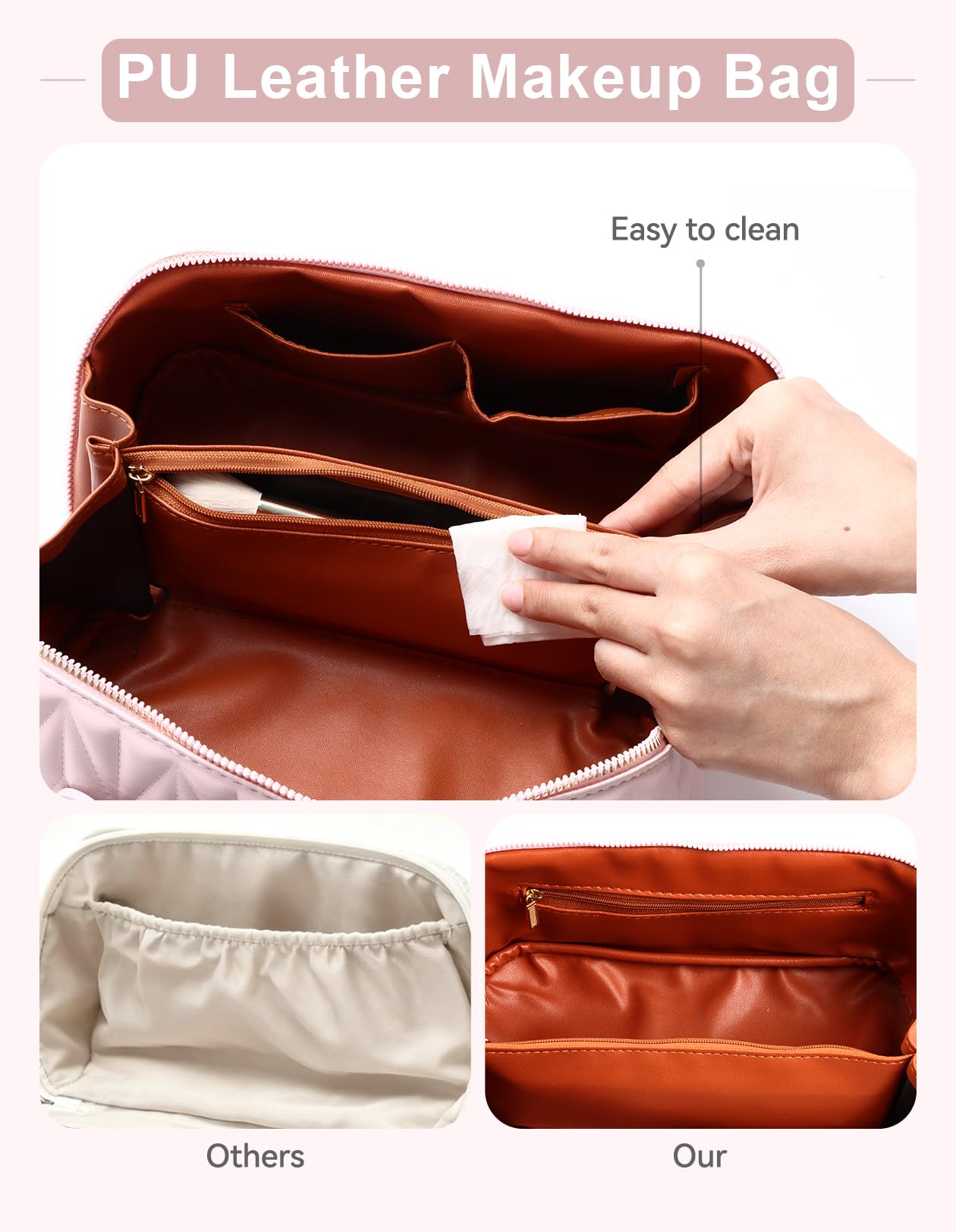 VIDIBESTY pink divider layout keeps items organized during travel.