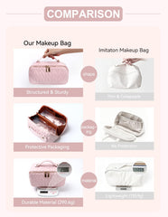 VIDIBESTY makeup bag pink interior pockets for neat organization.