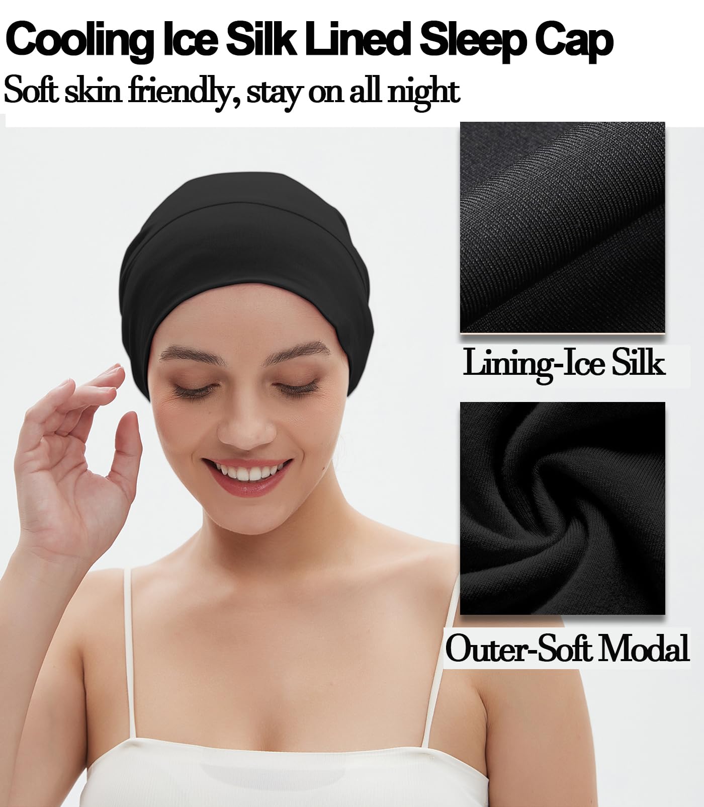 Vidsel Sleep Cap Bonnet stays on overnight for uninterrupted sleep