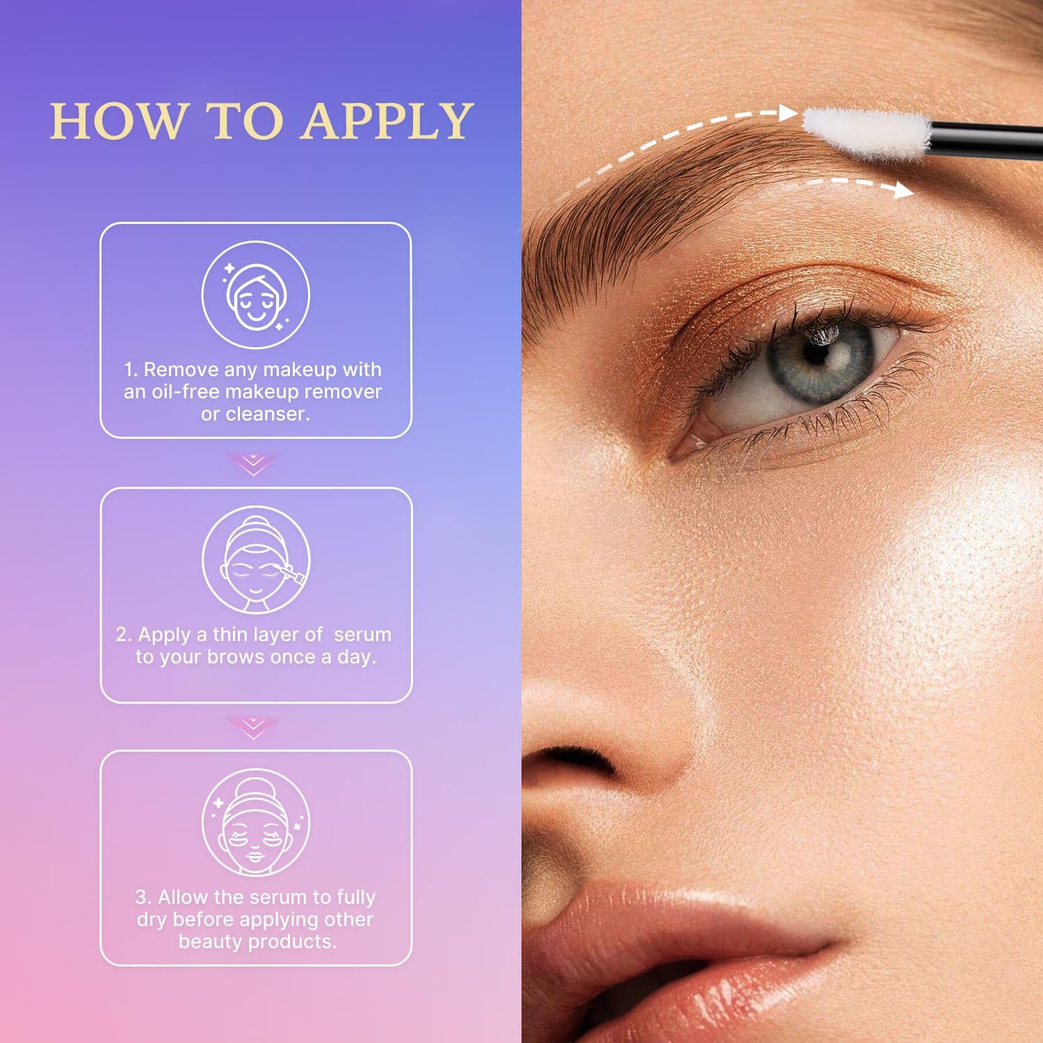 VieBeauti Eyebrow Growth Serum swatch on skin shows natural finish with subtle shine