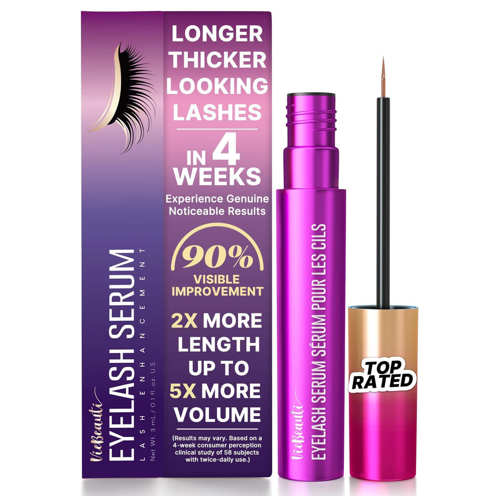 VieBeauti Lash Serum bottle close-up showing a nourishing formula for fuller, healthier-looking lashes.