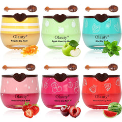 Vienflona bee lip balm honey pot closeup showing overnight hydration benefits.