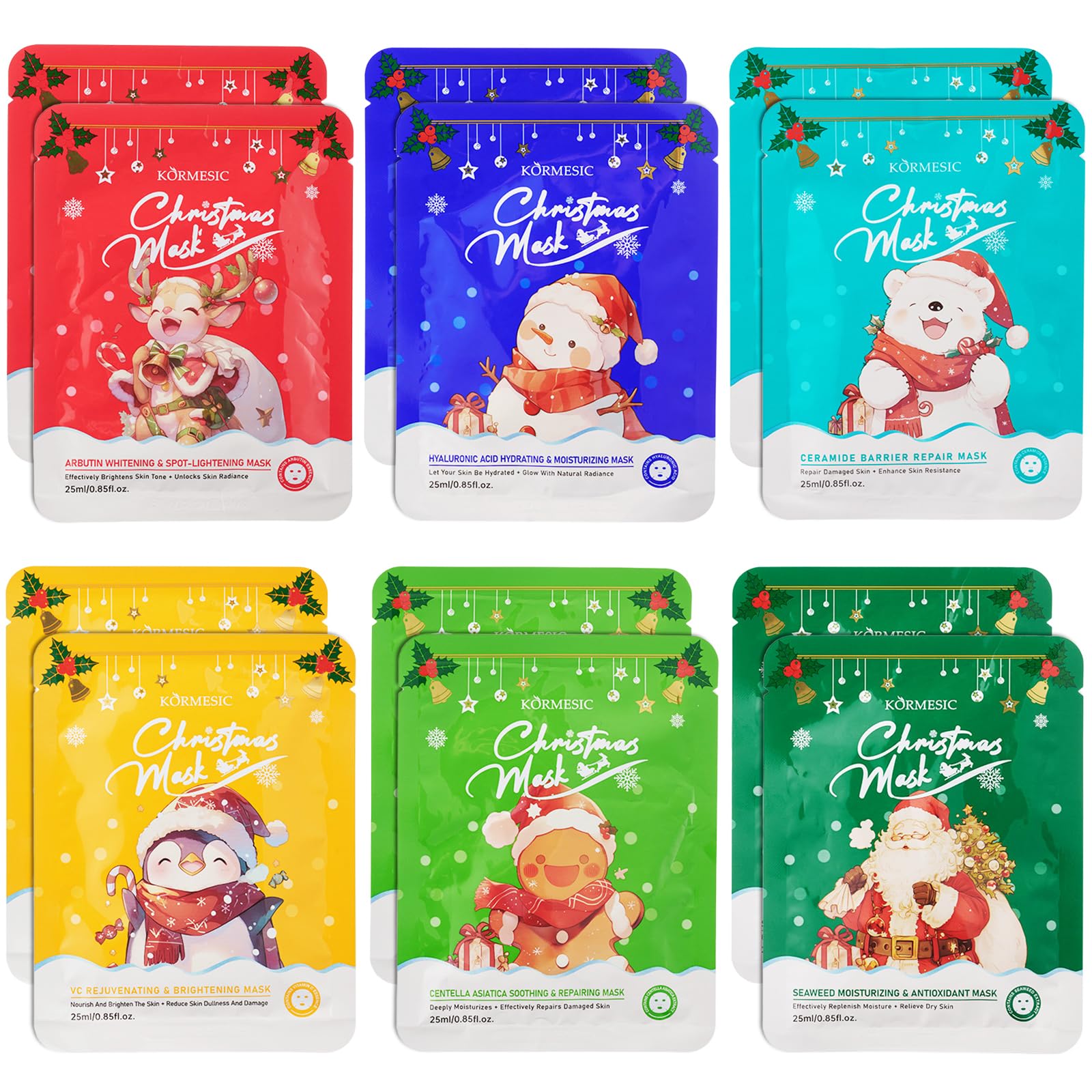 Vienflona Christmas face mask set packaging showcases festive design ideal for gifting and stocking stuffers.