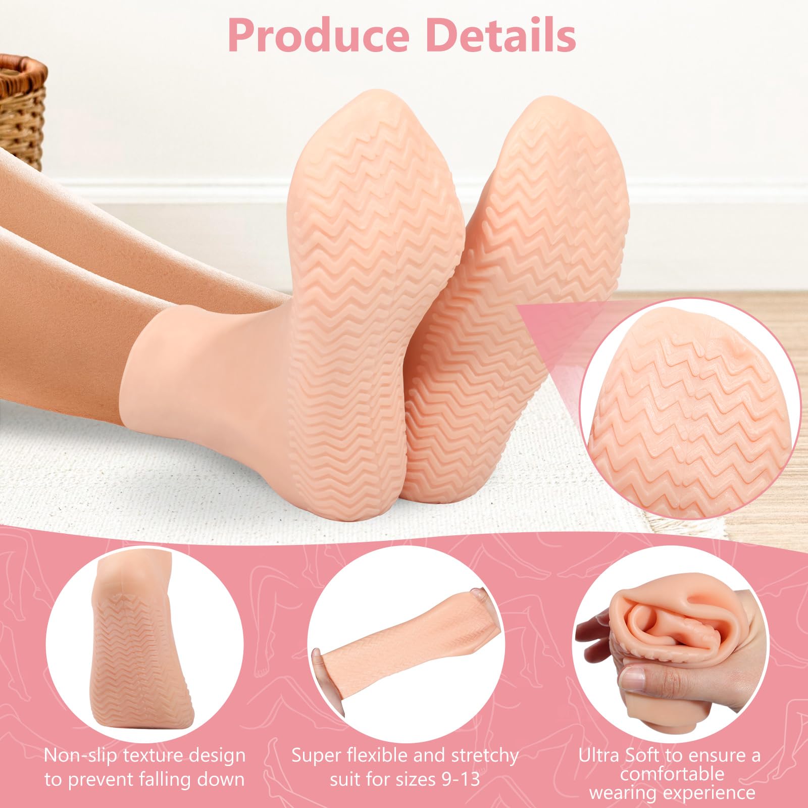 Vigdit silicone moisturizing socks worn on foot for daily comfort