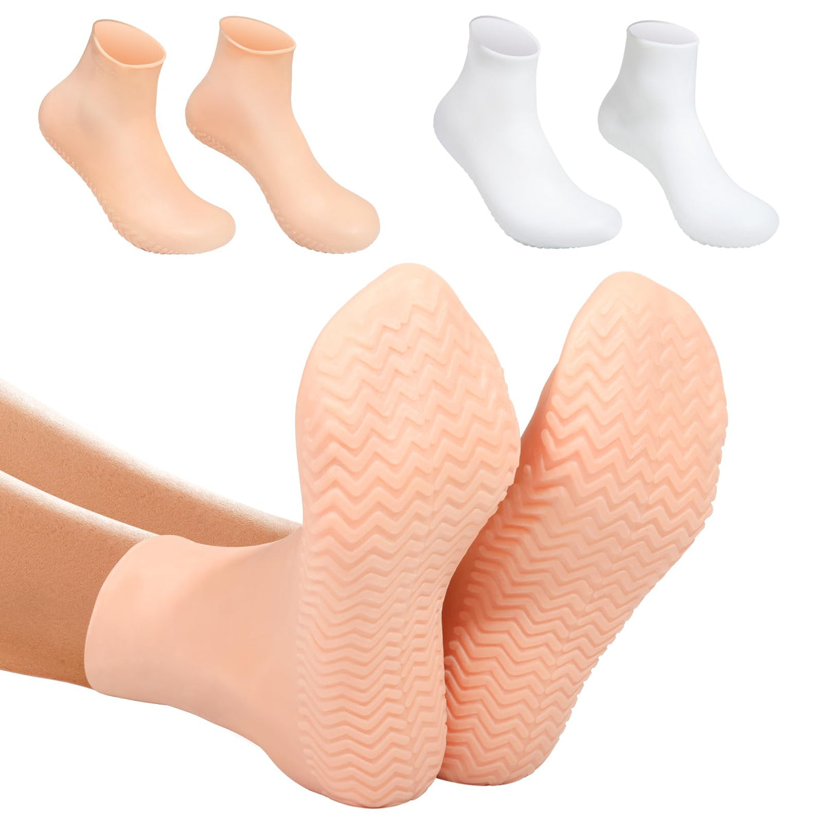 Vigdit silicone moisturizing socks pack in white and beige for home foot care
