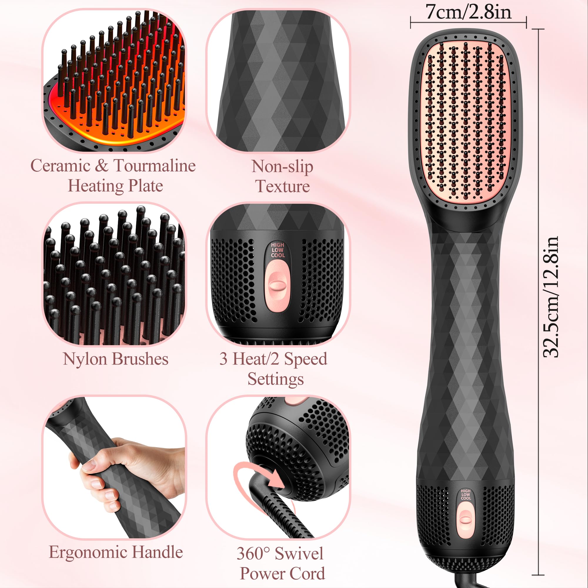 VIGNONY 3-in-1 ergonomic handle for comfortable grip during styling
