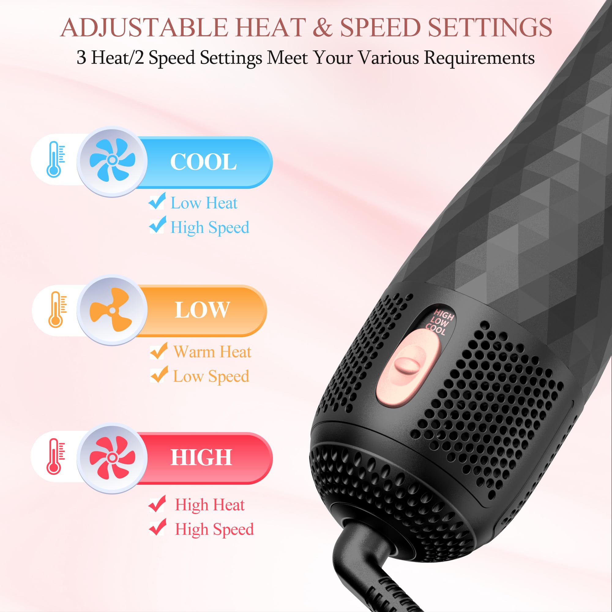 VIGNONY 3-in-1 showing adjustable heat settings for all hair types