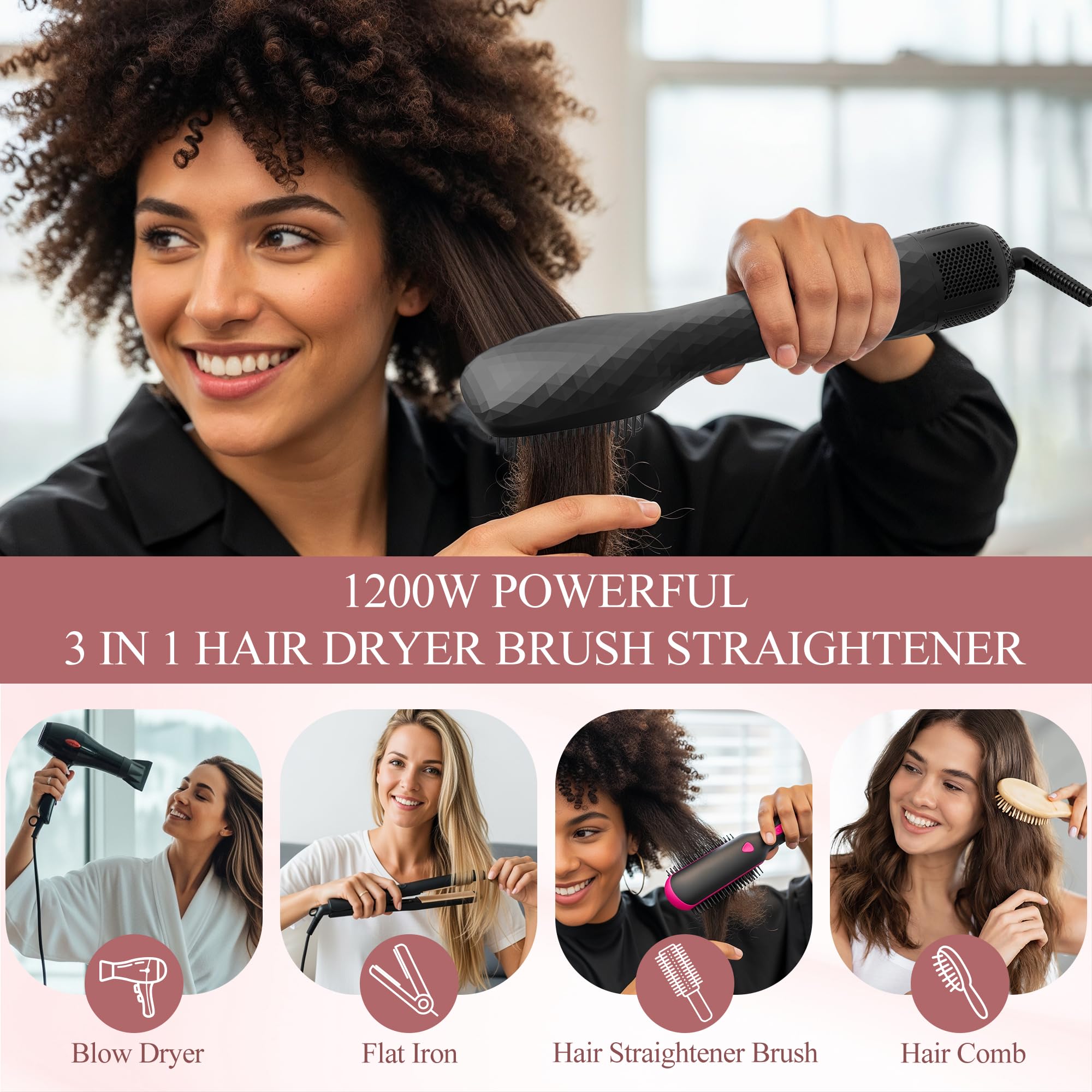 VIGNONY 3-in-1 hair dryer brush in action demonstrating fast drying and smoothing